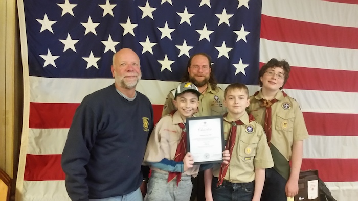 Lion President Mark Pynnonen and Boy Scout Troop 346. We are a charter sponsor! 